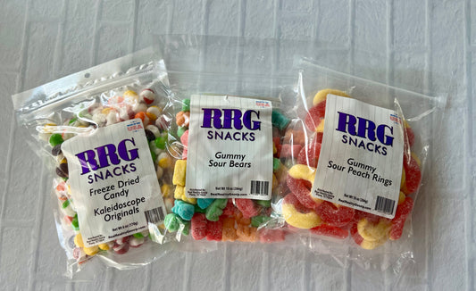 3-Pack Gummy Sour Peach Rings, Gummy Sour Bears & Freeze Dried Candy